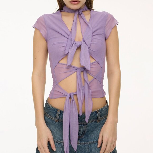 Anna Sui X Heaven Marc Jacobs Mesh Tie Top Small - Limited Edition- $95.00 Lilac - Picture 1 of 14